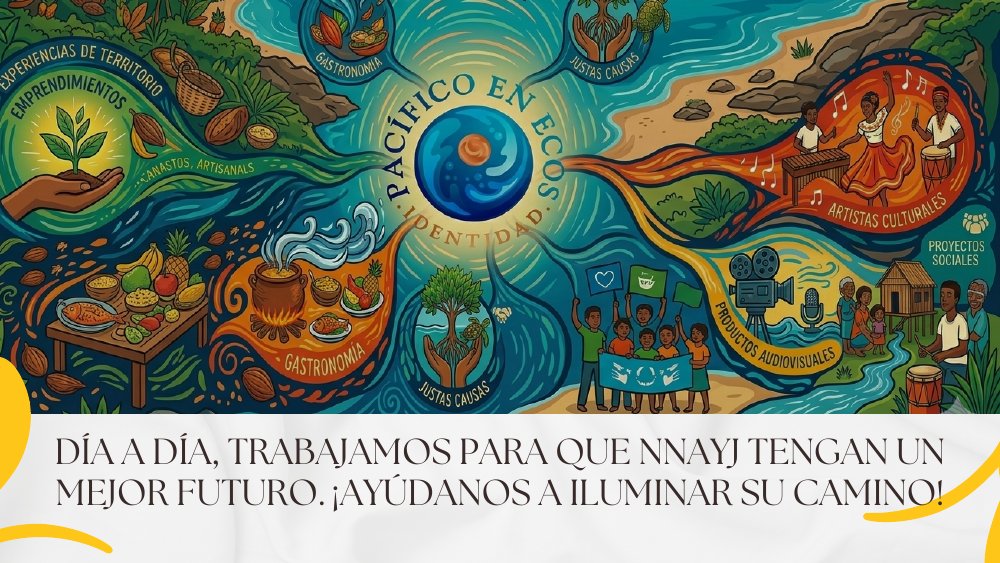 Ilustración de la Fundación: niños, niñas, adolescentes y jóvenes de las comunidades